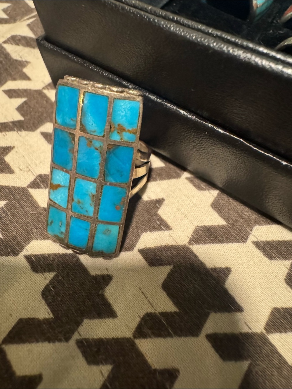 Turquoise Inlay Sterling-Style Ring size 8 - Picture 12 of 12